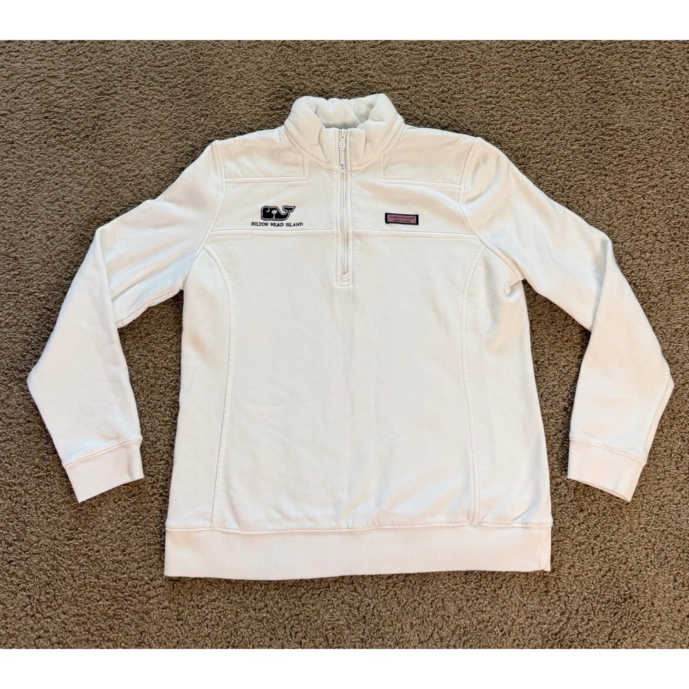 Vineyard Vines Womens White Hilton Head Island Shep Shirt Quarter Zip Large